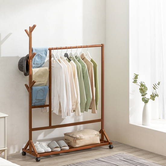 Imagen de Perchero con Ruedas Madera Caoba 100X35X155 cm