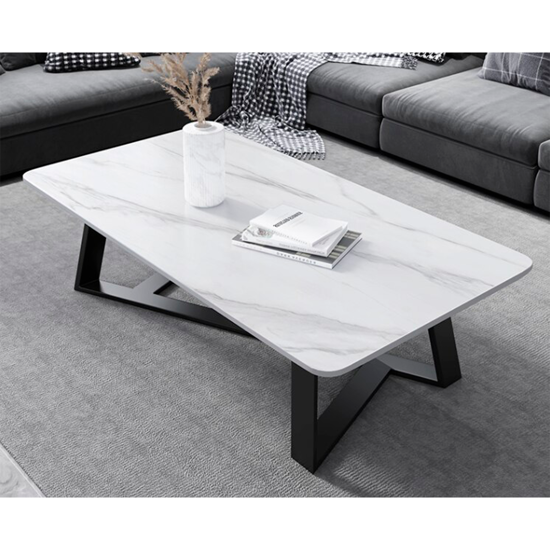 Imagen de Mesa Ratona Nórdica Imitación Mármol Blanco 120x60x46cm