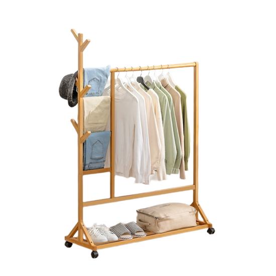 Imagen de Perchero con Ruedas Madera Natural 100X35X155 cm