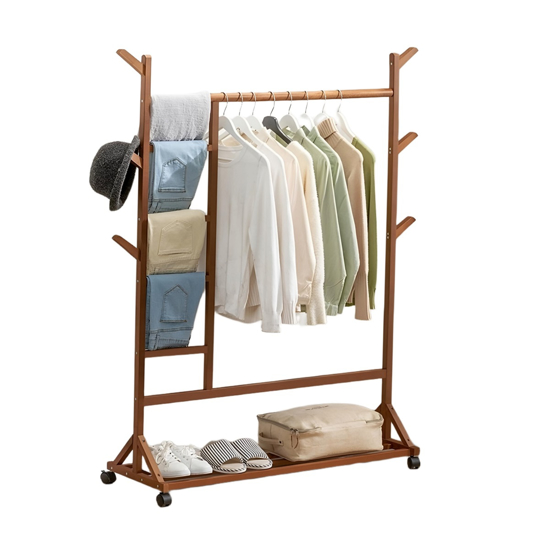 Imagen de Perchero c/Ruedas Madera Bambú Oscuro 100X155 cm