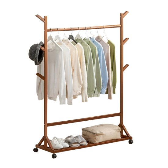Imagen de Perchero c/Ruedas Madera Bambú Oscuro 100X35X155cm