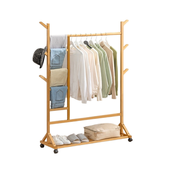 Imagen de Perchero c/Ruedas Madera Bambú Natural 100X155 cm