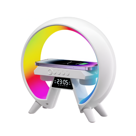 Imagen de Lampara LED RGB con Reloj, Parlante Bluetooth y Cargador Inalámbrico