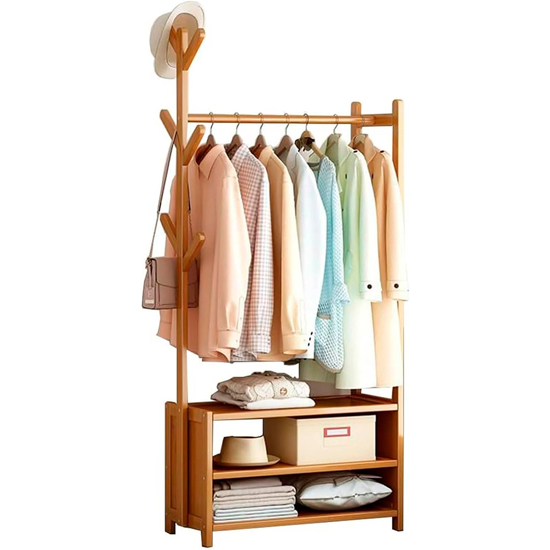 Imagen de Perchero Bambu de Pie 70x30x158cm 3 Estantes Color Natural