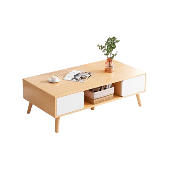 Imagen de Mesa Ratona Auxiliar 120x60cm Natural Estante 2 Cajones