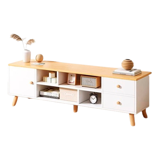 Imagen de Rack TV Madera Minimalista 3 Cajones 140 cm Natural y Blanco