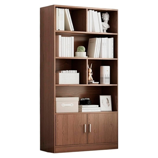 Imagen de Estantería Biblioteca 5 Niveles 2 Puertas 80x178cm Caoba
