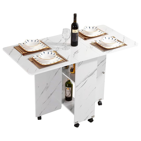 Imagen de Mesa Plegable Desayunador 2 Estantes con Ruedas