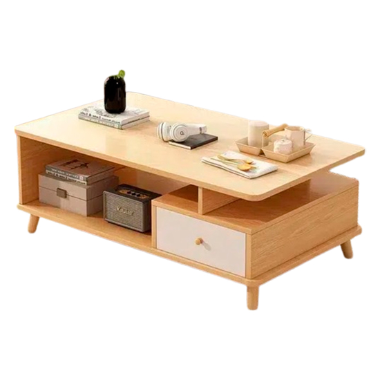 Imagen de Mesa Ratona Auxiliar 120x60cm Natural Estante Cajón