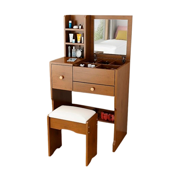 Imagen de Tocador de Madera con Espejo, Taburete, 2 Cajones