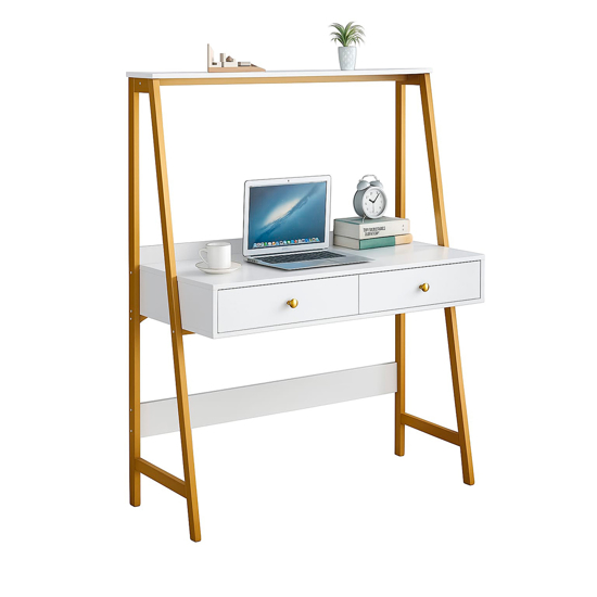 Imagen de Escritorio con Estante 100 x 50 cm Blanco y Dorado