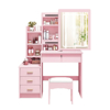 Imagen de Tocador Con Espejo 5 Estantes 4 Cajones Taburete Movi Rosa