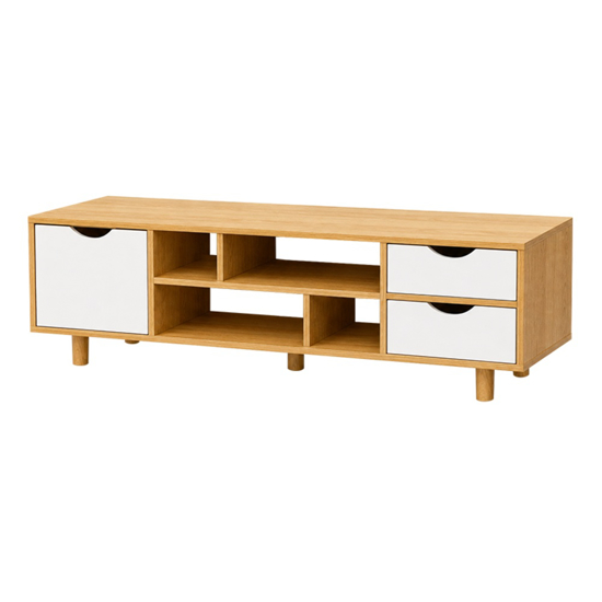 Imagen de Rack TV Natural 120 cm Estantes Cajones con Patas Mövi