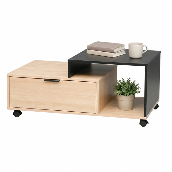 Imagen de Mesa Ratona 90cm Natural y Negro con Ruedas Mövi