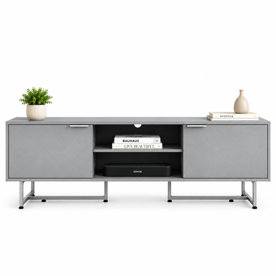 Imagen de Rack Minimalista TV con 2 Puertas, Estantes y Patas de Metal 150cm