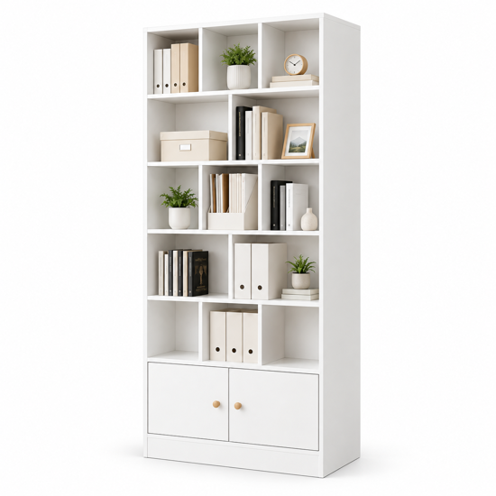 Imagen de Biblioteca Estantería Blanca Con Estantes y 2 Puertas 80x178cm Mövi
